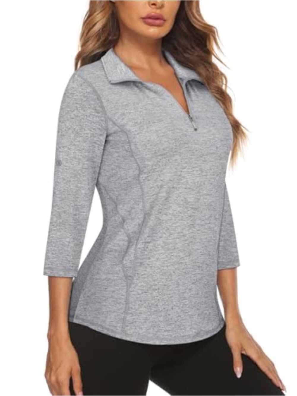 Womens Golf Shirt 3/4 Sleeve Quarter Zip Athletic Polo Moisture Wicking